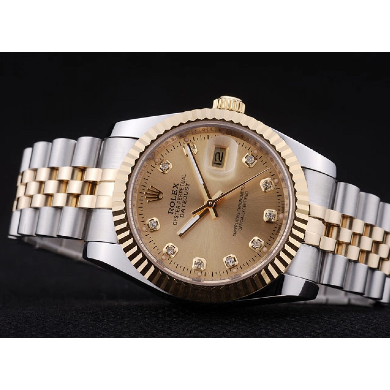 Aaa replica watch Datejust Rolex Ribbed Gold 7452 Bezel Dial Diamonds 0821